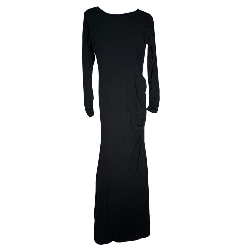 Oh Polly Black Long Sleeve Open Back Maxi Dress Ruched Modal Formal Size M NWT - Picture 4 of 10